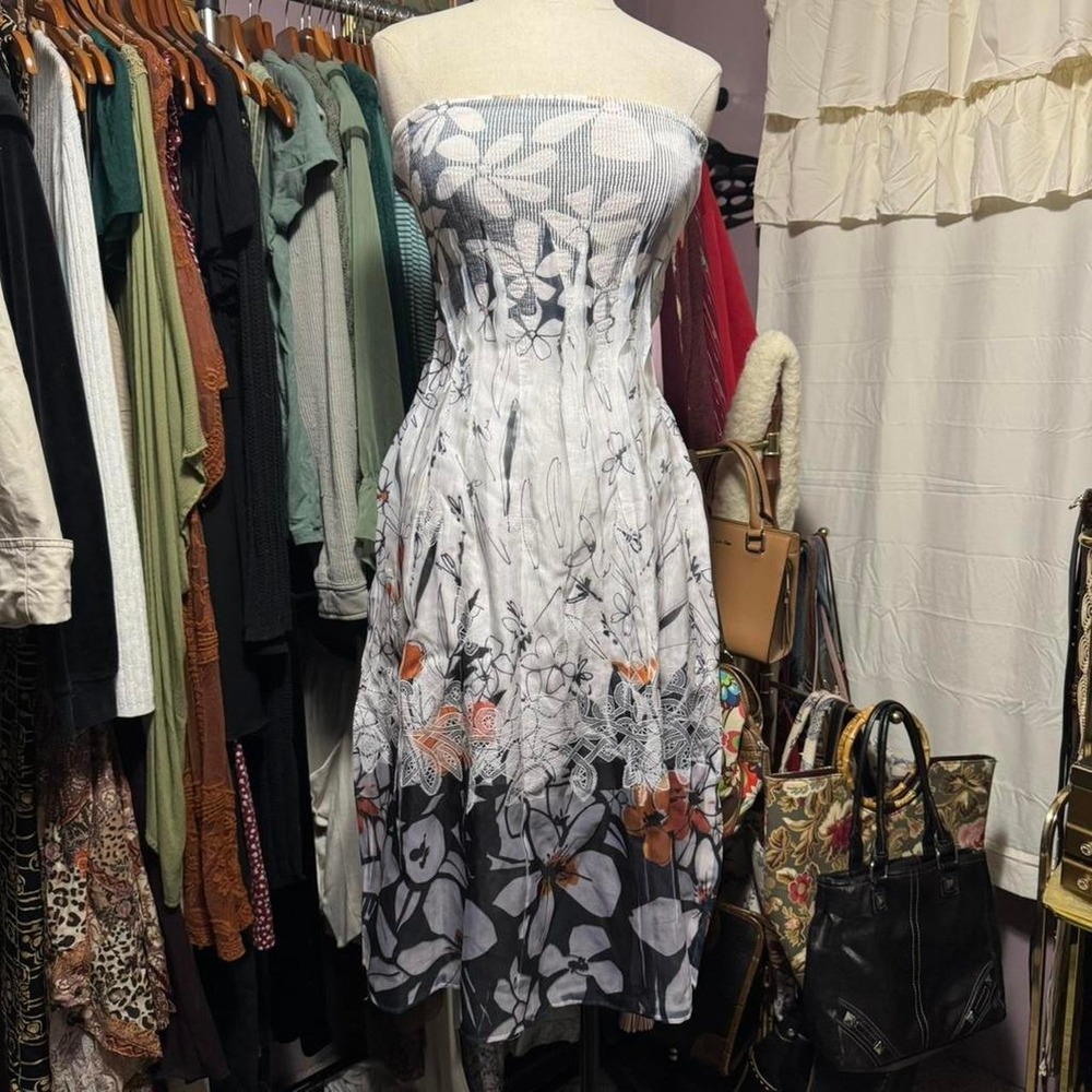 2000s strapless floral midi sundress